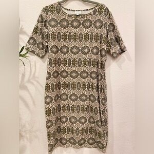 LuLaRoe Olive Green and Cream Patterned Midi Dress